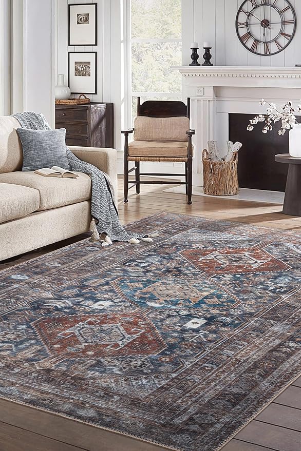 Keen Home Design 8x10 Rug - Machine Washable Area Rug with Non-Slip Backing, Ideal for Living Room, Dining Room, Bedroom - Vintage, Easy Clean, Durable, Low Pile - (8' x 10')