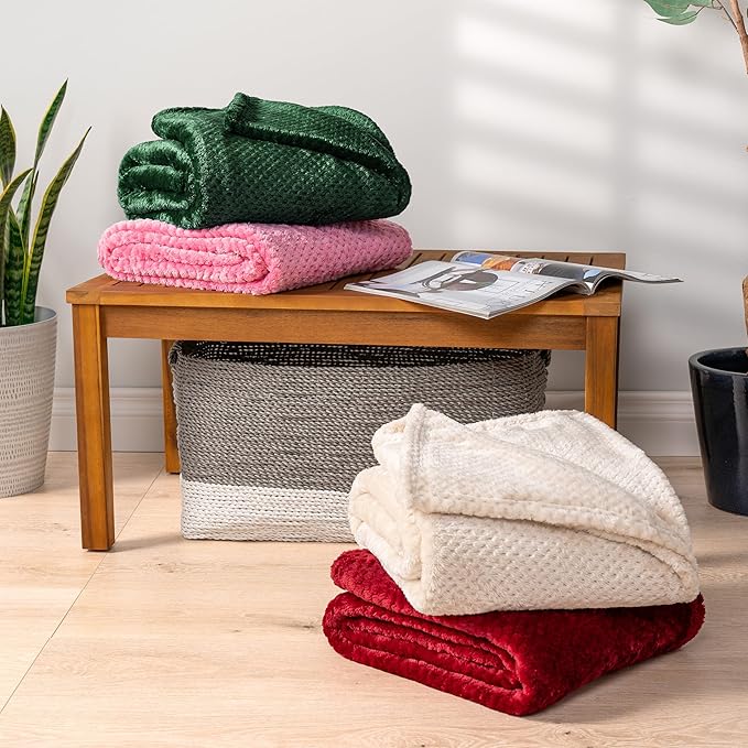 PAVILIA Emerald Green Throw Blanket for Couch, Twin Bed, Soft Fleece Throws for Sofa Chair, Fuzzy Waffle Textured Blanket, Cozy Warm Lightweight All Season Blanket Throw, 60x80
