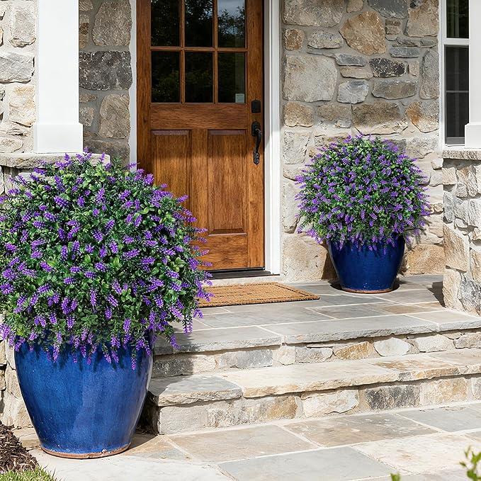 HyeFlora 26'' Artificial Topiary Boxwood Ball Trees with Lavender 2 Pack Fake Plants for Outdoor Indoor Artificial Shrubs with Ground Spike UV Resistant Fake Bushes for Front Porch Garden (Purple)