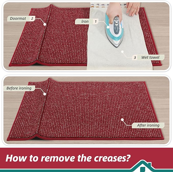BEQHAUSE Dirt Trapper Door Mat 20" x 32", Non-Slip Washable Doormats Entrance Mat, Dirt Resistant and Absorbent Welcome Mat, Low Profile Floor Mats for Front Back Door and Entryway, Red