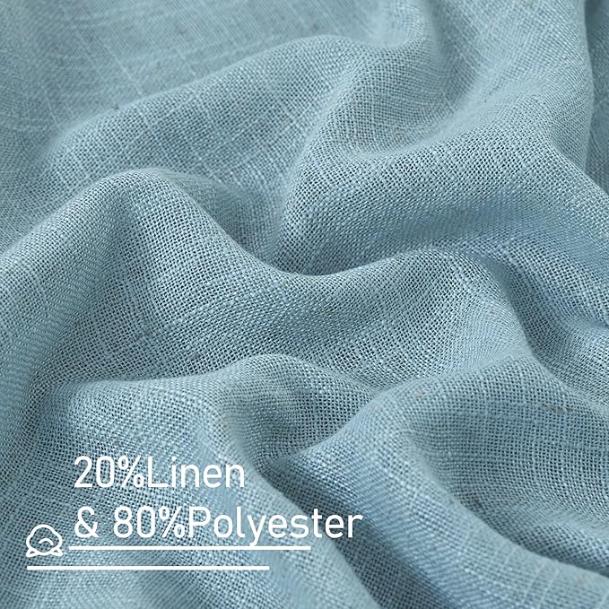 LAMIT Linen Curtains 95 Inches Long for Living Room, Back Tab and Rod Pocket Semi Sheer Panels Light Filtering Farmhouse Drapes for Bedroom/Dining Room, Stone Blue, Set of 2, 52 x 95 Inch