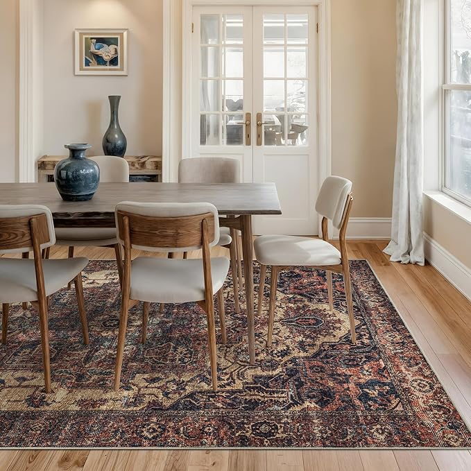 Bloom Rugs Washable Non-Slip 10x14 Rug - Beige/Terracotta Traditional Oriental Area Rug for Living Room, Bedroom, Dining Room, and Kitchen - Exact Size: 10' x 14'