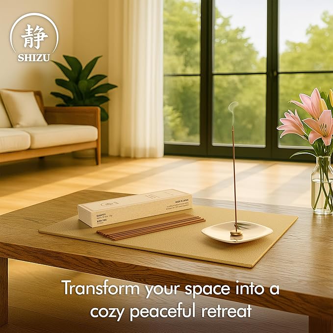 Shizu Sandalwood Incense Sticks – Temple Grade Japanese Incense with Brass Holder – Calming Scent for Relaxation, Meditation & Home Spa, Elegant Gift Set (60 Sticks)