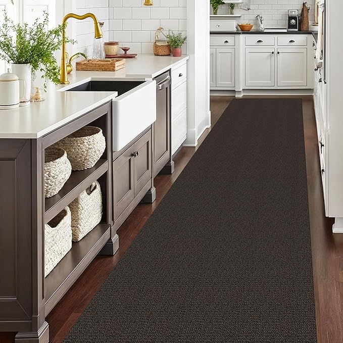 EARTHALL Extra Long Runner Rug 3x18 Ft Washable Runners for Hallways Cotton Non Slip Entryway Runner Braided Kitchen Runner Indoor Outdoor Carpet Runners for Hotels, Officel, Stair, Taupe/Coffee