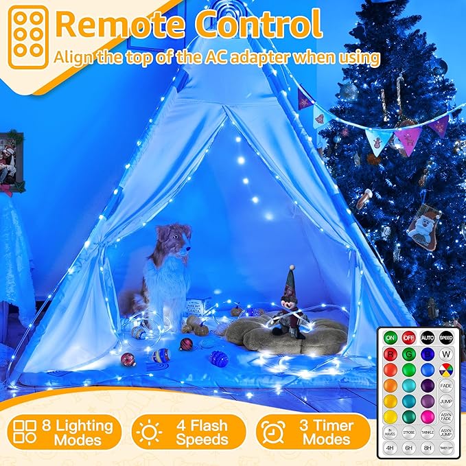 Ollny Rope Lights Outdoor Color Changing, 33FT 100 LED Waterproof Plug in Outdoor String Lights with Remote, 16 Colors Twinkle Christmas Lights for Outside Indoor Party Easter Holiday Decorations