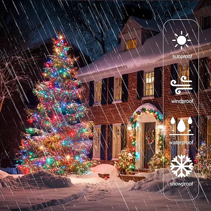 Christmas String Lights, 100 FT 300 LED String Lights Green Wire with Timer 8 Modes, Connectable Waterproof Decoration for Indoor Outdoor Xmas Trees Party Garden Wedding, Multi-Colored