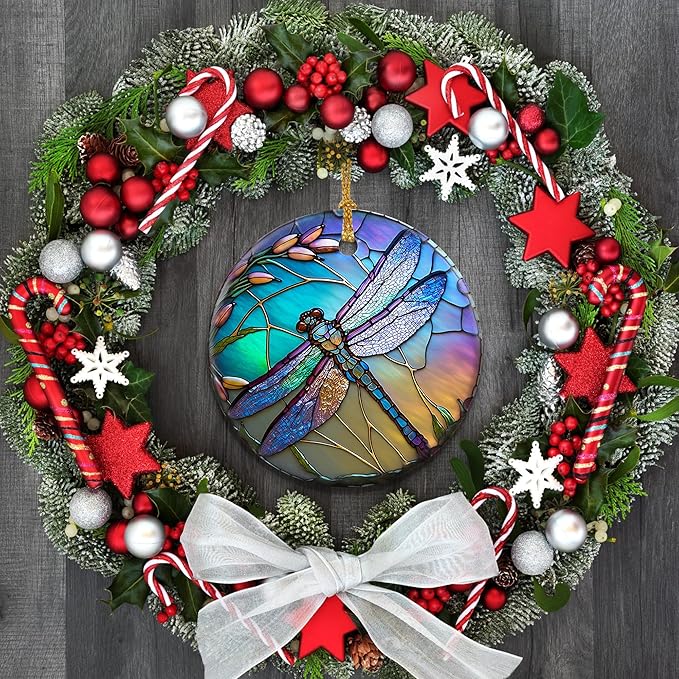 Dragonfly Christmas Ornaments, Touber Christmas Hanging Ornament, Christmas Tree Ornaments, Holiday Decor, Gifts for Dragonfly Lovers, Dragonflies Theme Gift - Pattern B