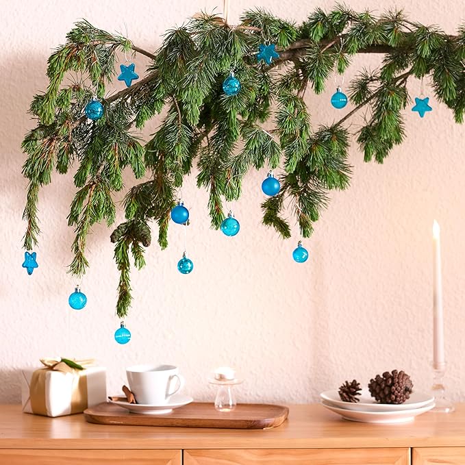 DecorbyHannah Mini Christmas Tree Ornaments, 35ct 1.18inches Blue Christmas Ball Ornaments for Tree Decorations, Small Clear Shatterproof Plastic Hanging Balls Bulk for Xmas, Party, Wedding