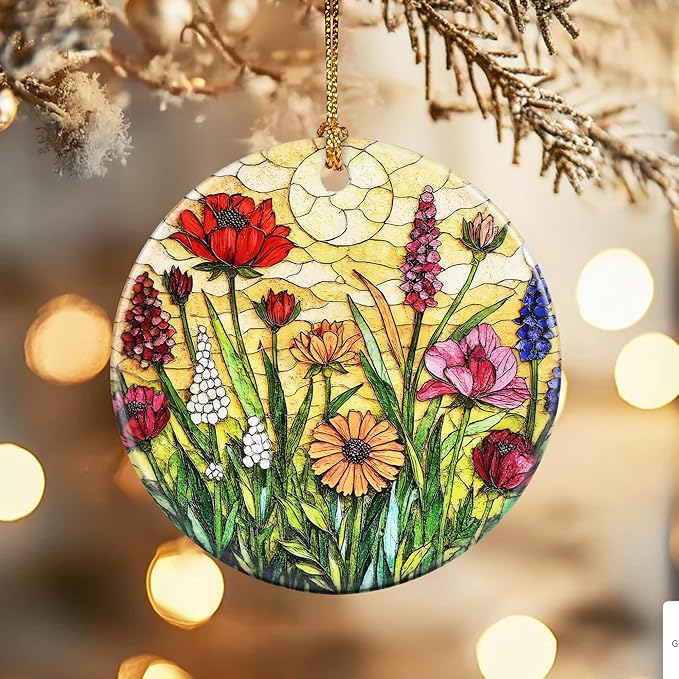 Christmas Ornaments, Dodosky 2.8in Ceramic Hanging Ornament, Xmas Decor, Christmas Tree Ornaments, Xmas Decorations for Tree, Holiday Ornament, Gifts for Flower Lovers, Gifts for Women, Mom, Grandma