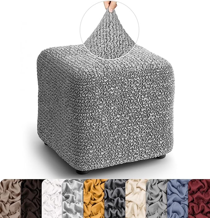 PAULATO BY GA.I.CO. Small Ottoman Cover Stool Cover Pouf Slipcover - Soft Polyester Fabric Slipcover - 1-Piece Form Fit Stretch Furniture Protector - Microfibra Collection - Ash (Ottoman)