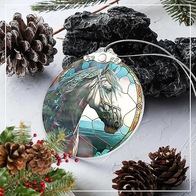Horse Ornament 2025, Horse Ornaments for Christmas Tree, Stained Glass Effect Ornament, Women’s Xmas Keepsake, Funny White Elephant Idea, Holiday Decoration, 2025 Christmas Ornaments