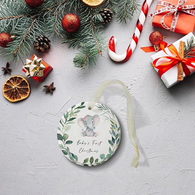 Babys First Christmas Ornaments 2025 Babies First Christmas Ornament Baby's 1st Ornament Boys Girls Round Ceramic Decoration with Gift Box&Ribbon (2.9"