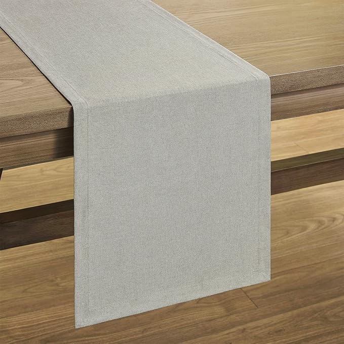 ZeeMart Basic Linen Style Table Runner, 14 x 60 Inch Vintage Grey Chambray, Rustic Farmhouse Grey Table Runners 60 Inches Long, Everyday Polyester Table Runner - Machine Washable & Easy Care