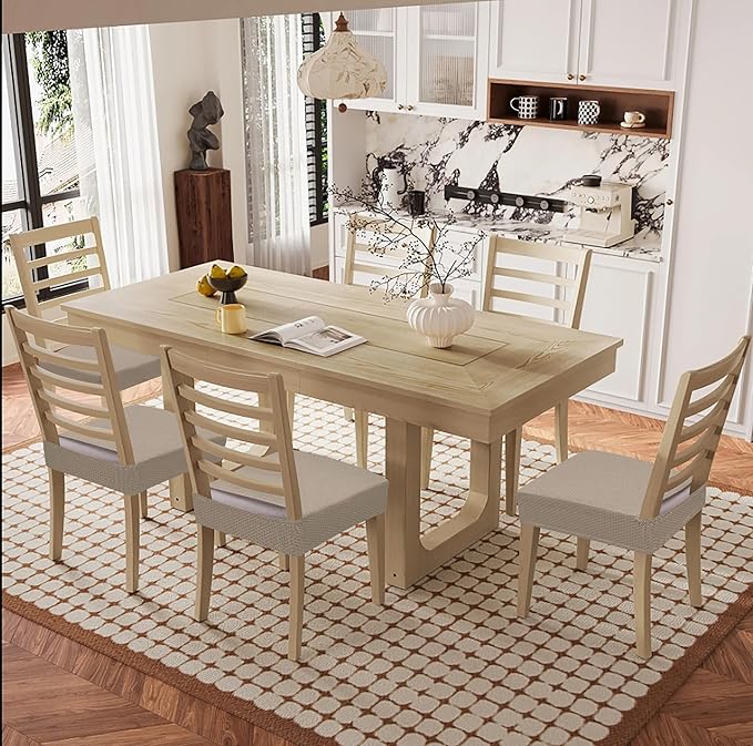 Smiry Waterproof Seat Covers for Dining Room Chairs Set of 4, Stretch Jacquard Removable Washable Chair Seat Slipcovers Protector, No Rear Covers, Taupe