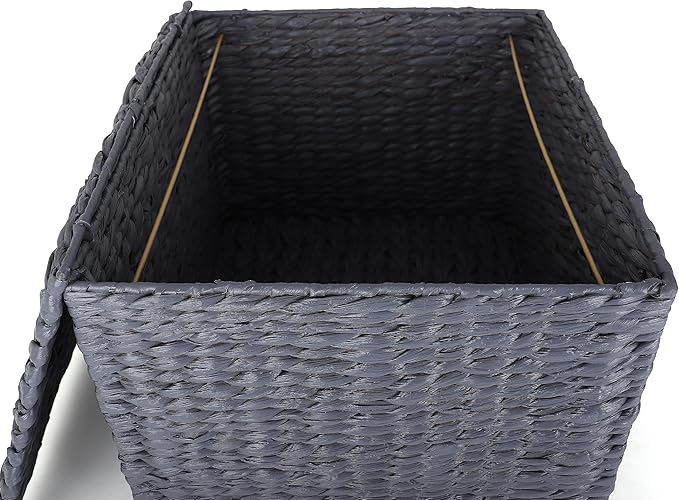 Seagrass Rolling File Cabinet - Home Filing Cabinet - Hanging File Organizer - Home and Office Wicker File Cabinet - Water Hyacinth Storage Basket for File Storage (Grey)