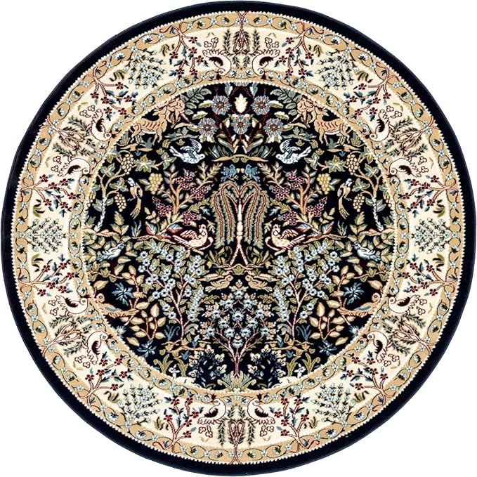 Unique Loom Narenj Collection Area Rug - Bristol (5' 1" Round, Navy Blue/ Beige)