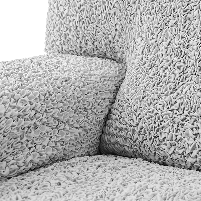 PAULATO BY GA.I.CO. Big Ottoman Cover Stool Cover Pouf Slipcover - Soft Polyester Fabric Slipcover - 1-Piece Form Fit Stretch Furniture Protector - Microfibra Collection - Light Grey (Ottoman)