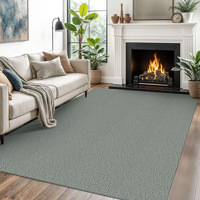 EARTHALL Washable Area Rugs 5x7 Ft Non Slip Living Room Rugs Cotton Rubber Backed Dining Room Rug Braided Bedroom Rugs Indoor Outdoor Floor Carpet for Living Room, Bedroom, Dining Room, Green/Grey