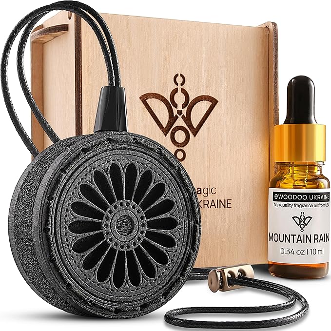Handmade Wood Car Air Freshener — Best Wheels Designed Refillable Essential Oil Diffuser — Long Lasting Mountain Rain Fragrance Oil 10 ml — Car Accessories Gift Box