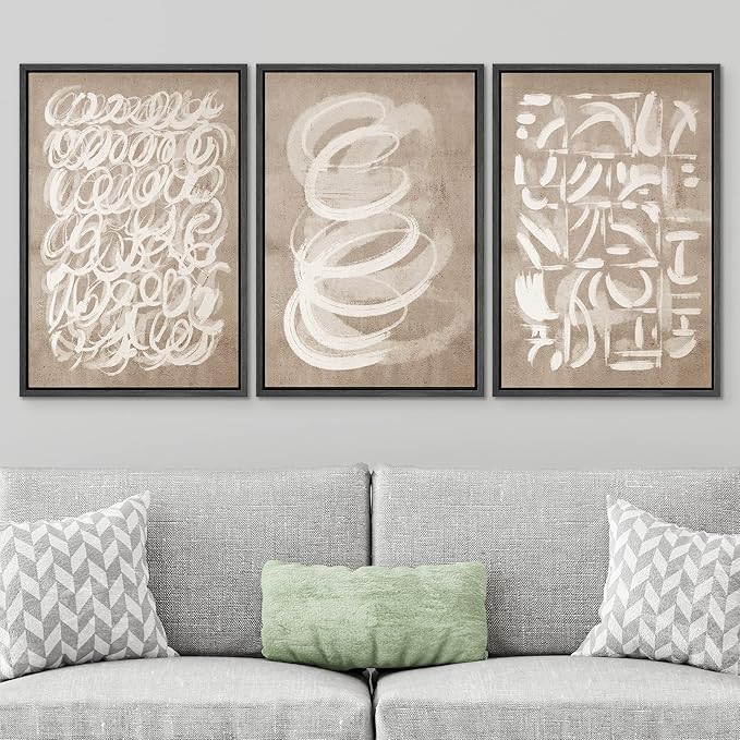 SIGNWIN Framed Canvas Print Wall Art Set Geometric Brown White Paint Collage Shapes Abstract Illustrations Modern Art Decorative Nordic Calm/Zen for Living Room, Bedroom, Office - 24"x36"x3 Black