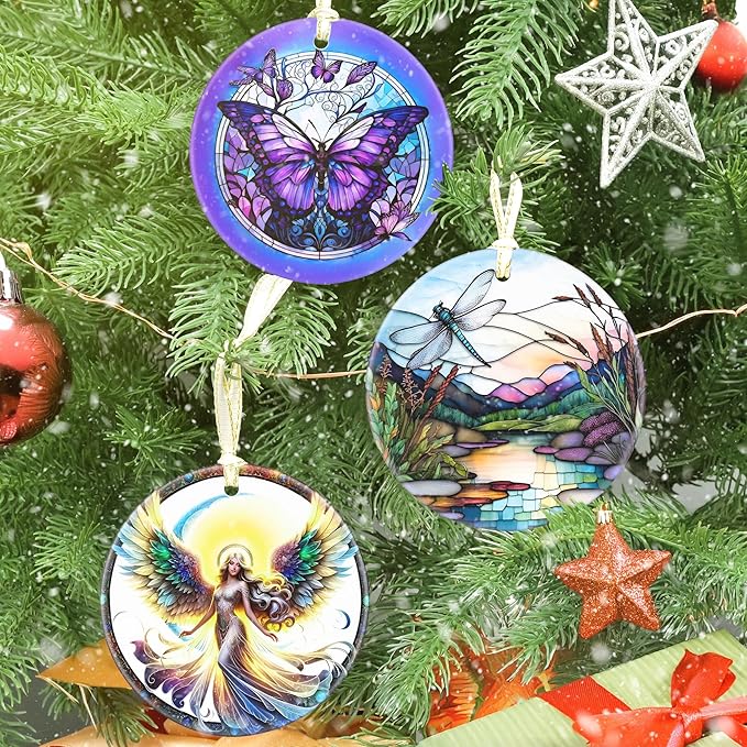 Touber Dragonfly Christmas Ornament, 3.5 Inch Ceramic, Sophisticated Style, Hanging Christmas Tree Decor, Gift Idea