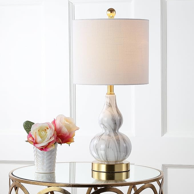 JONATHAN Y JYL1028D Anya 20.5" Mini Glass LED Table Lamp, Transitional, Glam, Midcentury, Modern, Elegant, Office, Living Room, Family Room, Dining Room, Bedroom, Hallway, Foyer, Black/White