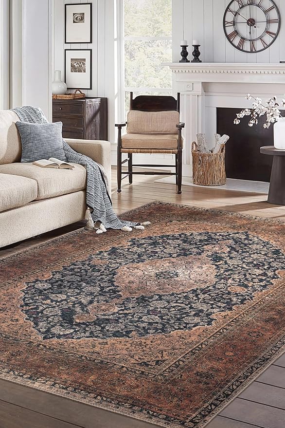 Keen Home Design 10x14 Rug - Machine Washable Area Rug with Non-Slip Backing, Ideal for Living Room, Dining Room, Bedroom - Vintage, Easy Clean, Durable, Low Pile Rug - (9'7" x 14')