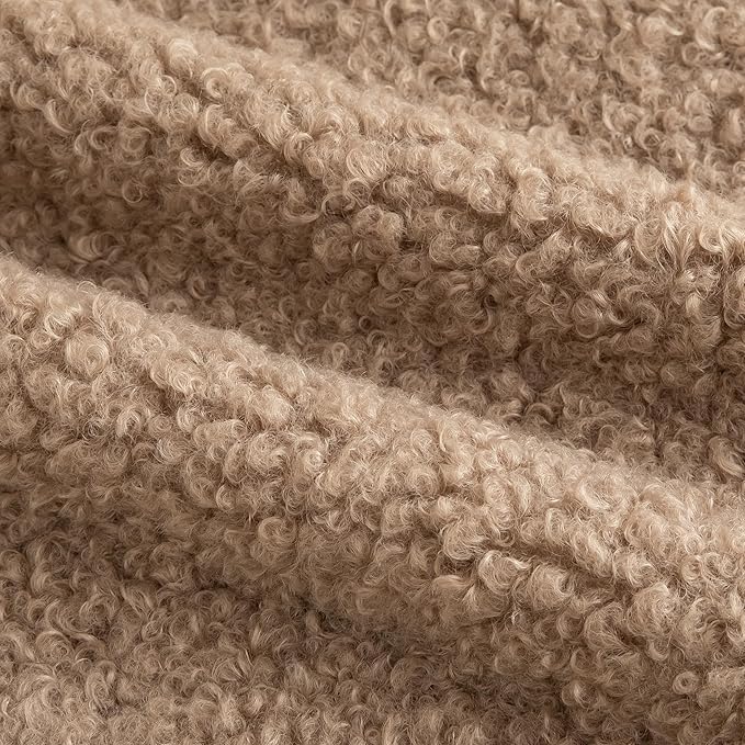 Pack of 2 Curly Teddy Wool Faux Fur Throw Pillow Covers Fuzzy Accent Soft Sherpa Pillowcases Sheepskin Fleece Decorative Cushion Case for Sofa Couch Living Room 16x16 Inch Khaki