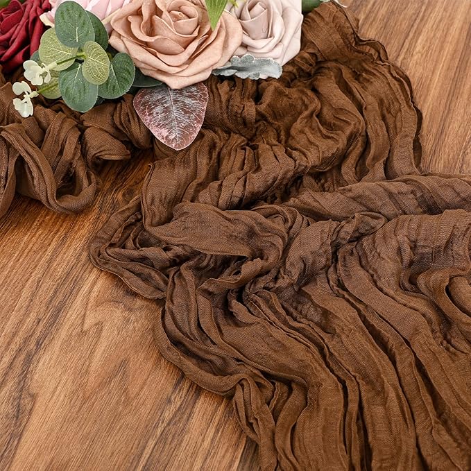 12 Pack Brown Cheesecloth Table Runner 10FT Cheese Cloths for Wedding Decor, 20x120inch Rustic Boho Gauze Table Runners for Wedding Party Bridal Shower Table Decoration