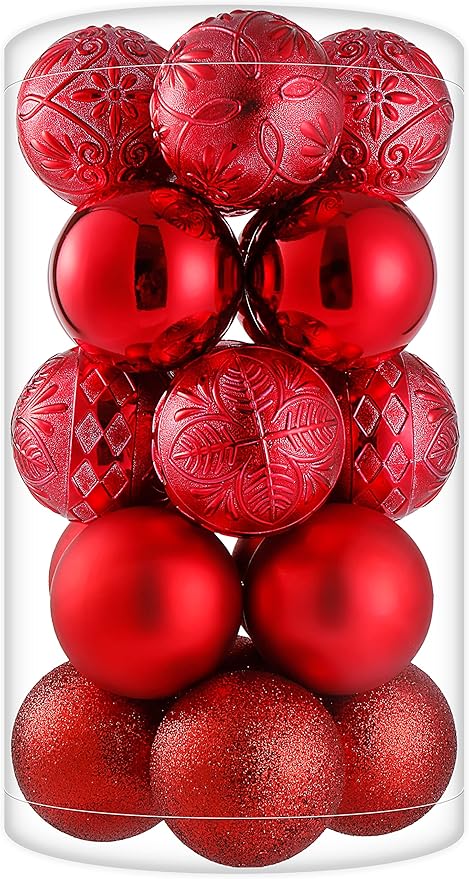 20ct Red Christmas Ball Ornaments Shatterproof Plastic Christmas Tree Decorations for Xmas Party Home Office Holiday Decor -Large Size (3.15", 80mm)