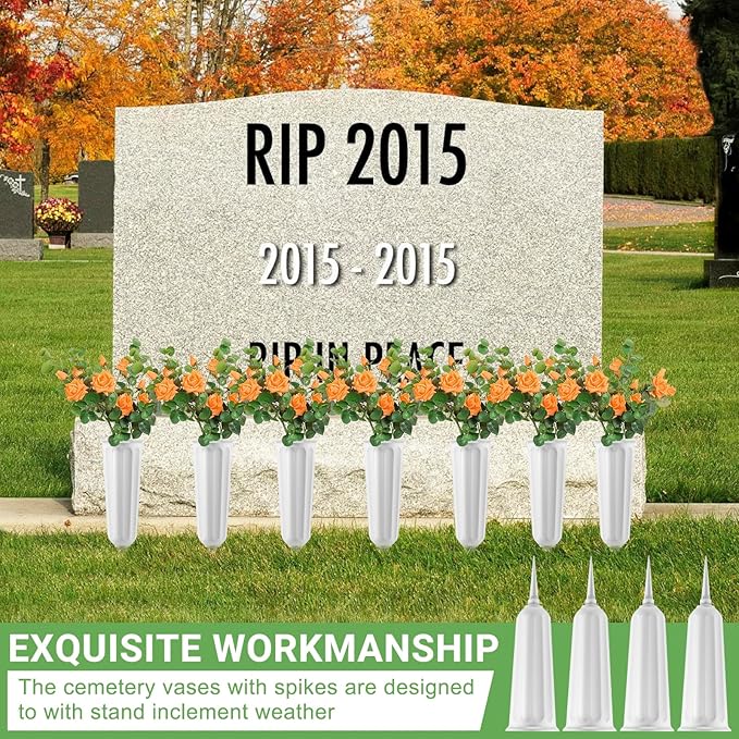 20 Pack Cemetery Vases with Spikes,Plastic Vases for Flowers,Grave Decorations for Cemetery,Grave Flower Holder,Memorial Floral Vase(White)