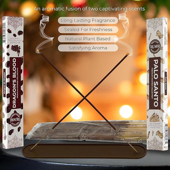 Trumiri Incense Sticks - Combo Pack of 40 Insence-Sticks - 20 Dragons Blood + 20 Palo Santo - Insenses - Insents - Incents - Inscense - Incence - Incienso - All Natural Incense Sticks
