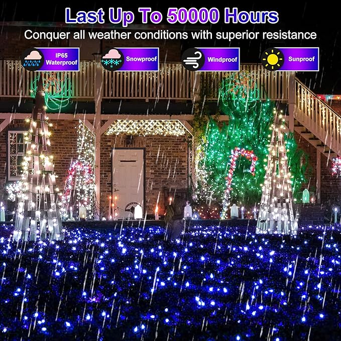 750 LED Christmas Lights Outdoor Use, 246ft 8 Lighting Modes Fairy Lights for Outside, Christmas Tree Lights Outdoor IP44 Waterproof for Xmas Patio Yard Fence Deck Balcony Garden DecorBlue
