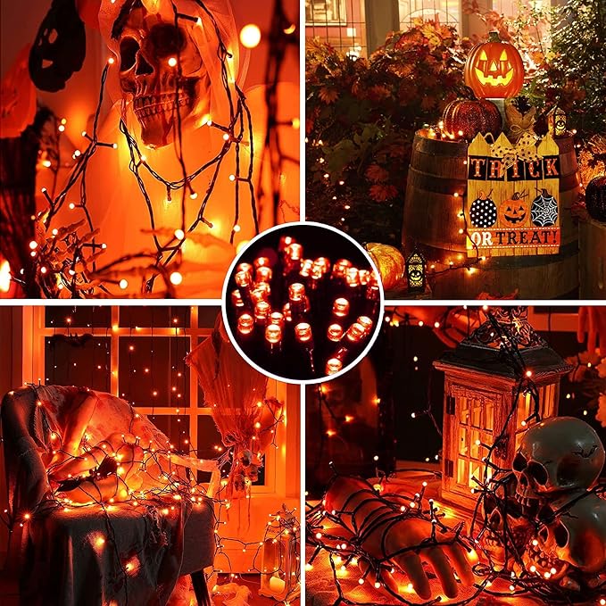 AmyHomie 300LED Orange Christmas String Lights with 8 Modes, Waterproof Fall Lights Outdoor Indoor Fall Decor Fairy String Lights for Party, Thanksgiving Day, Holiday Decoratio