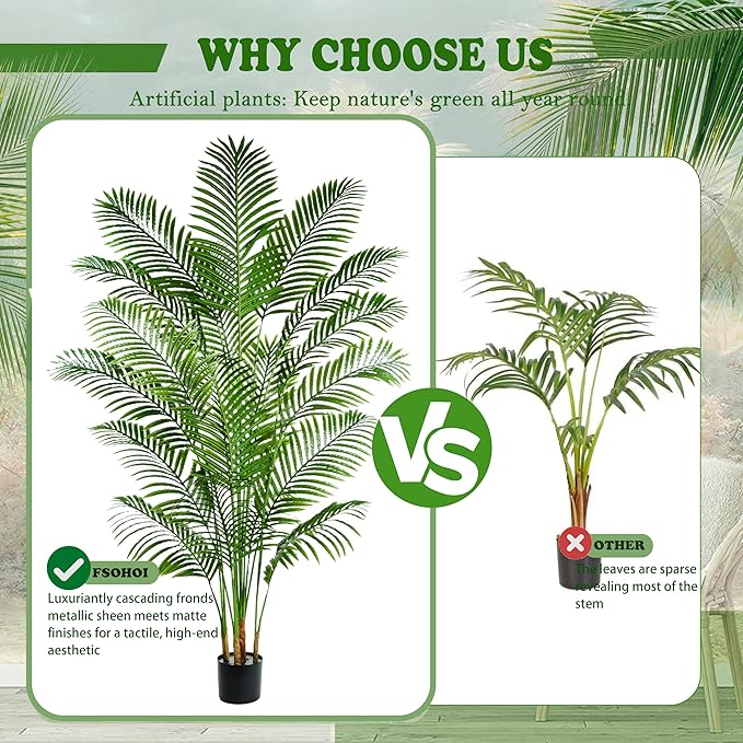 2 Pack Artificial Palm Tree 7FT Artificial Plants Indoor Tropical Fake Palm Tree Areca Floor Plant in Black Pot with 18 Trunks & Real Bark Design, Faux Palm Plant for Outdoor Patio Home Office Decor