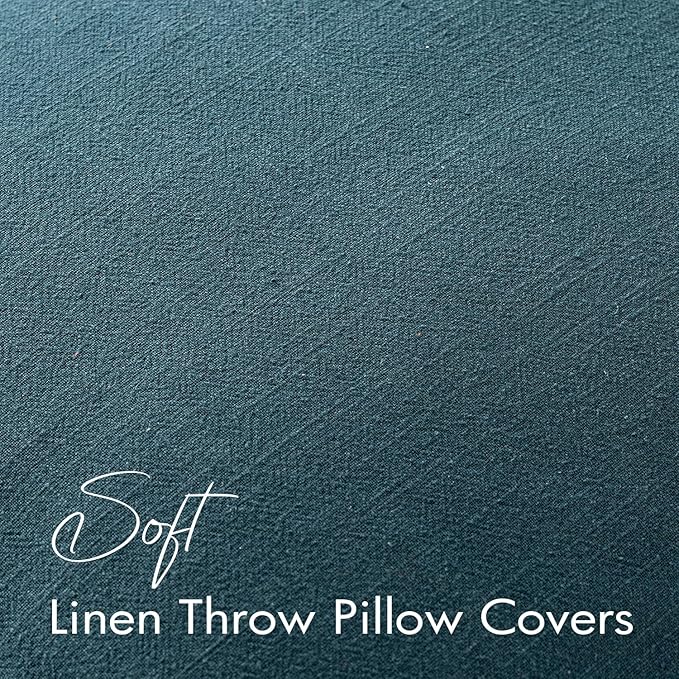 EMEMA Decorative Linen Throw Pillow Covers 18x18 Inch Navy Blue Boho Farmhouse Neutral Couch Throw Pillows for Bed Pack of 2 Accent Pillowcase Modern Sofa Cushion Livingroom Home
