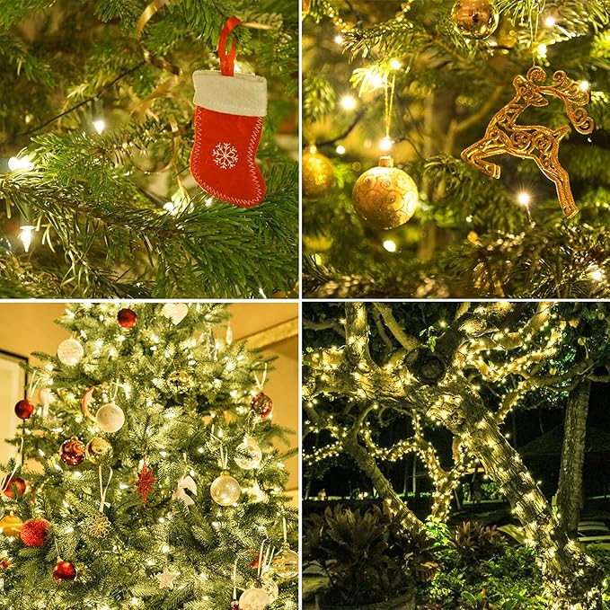 150 LED Warm White Christmas String Lights, 50 FT Green Wire, UL Certified Connectable, Xmas Lights Outdoor or Indoor