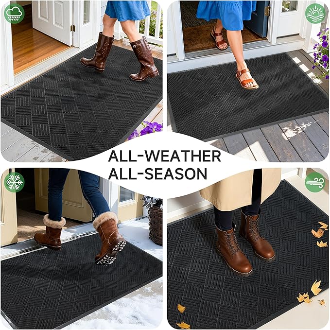 Front Door Mat, Heavy Duty Indoor Outdoor Doormat, 72” x 48” Low Profile Outdoor Mats for Home Entrance, Stain and Fade Resistant Welcome Mat Ideal for High Traffic Area, Diamond Black