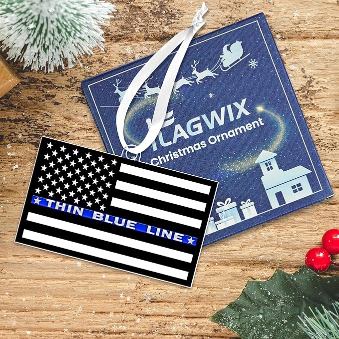 FLAGWIX Police Christmas Ornaments - Thin Blue Line Acrylic Christmas Ornaments 2025 for Tree Decorations - Police Gifts for Men Women, Inspirational Cop Gifts for Men Dad Grandpa