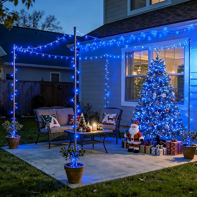 JMEXSUSS 600 Blue LED Christmas Lights Outdoor Waterproof 168ft Blue String Tree Lights Indoor Plug in 8 Modes for Bedroom Fireplace Halloween Party Xmas Christmas Decorations