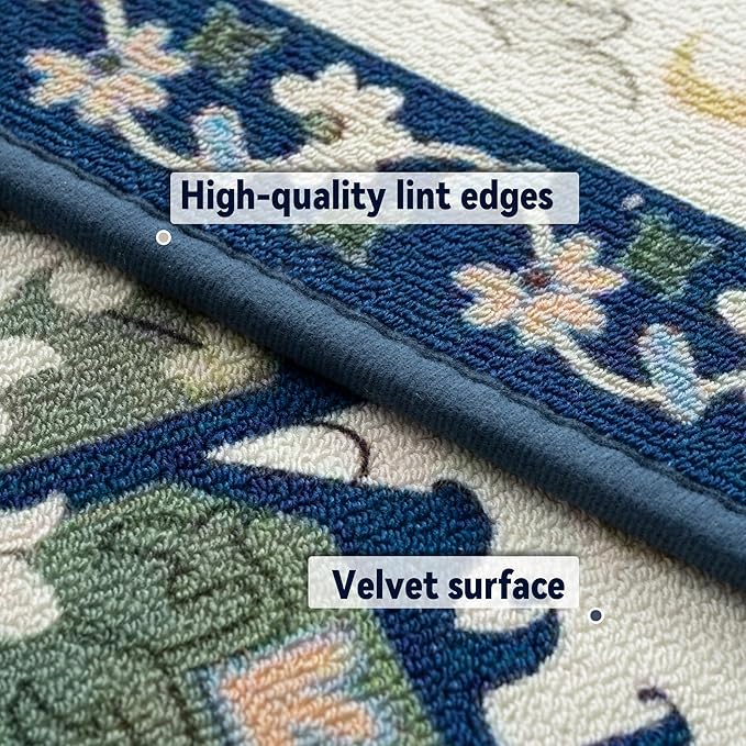 Runner Rug with Non Slip Rubber Backing, Washable Soft Floor Carpet for Kitchen, Hallway, Entryway Indoor, Bedroom, Laundry, Low Pile Area Rugs, Geometric Floral, Blue Pattern, 2' * 6'
