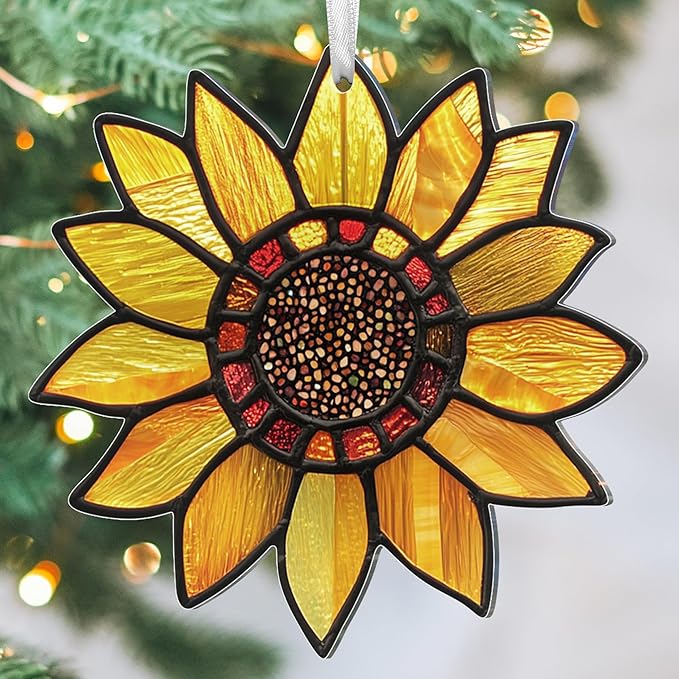 Christmas Sunflower Gifts for Women Men - Acrylic Christmas Ornaments 2025 for Xmas Decorations - Sunflower Decor, Boho Gifts for Women Girl Mom Grandma, Flower Ornaments for Tree