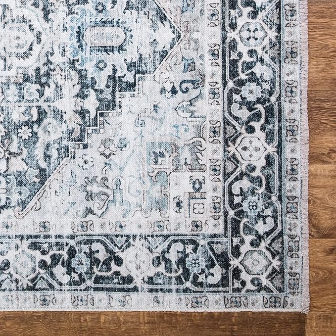 Bloom Rugs Caria Washable Non-Slip 7 ft Runner - Denim Blue Traditional Runner for Entryway, Hallway, Bathroom, and Kitchen - Exact Size: 2'6" x 7'