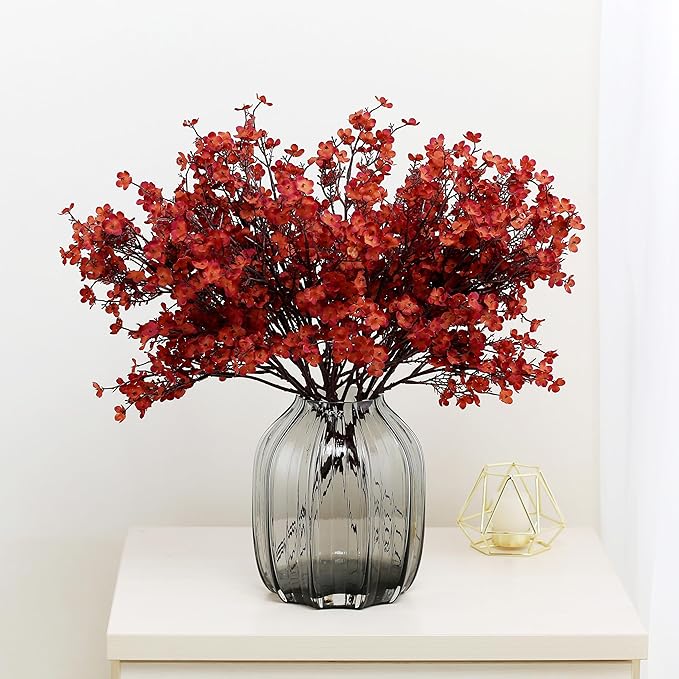 JAKY-Global Babys Breath Silk Artificial Flowers Bulk 20pcs for Fall Decor Fake Flower Bouquet Bulk for Home Kitchen Indoor Bouquet Floral Arrangement Table Centerpieces Party Decor(Burnt Red Brown)