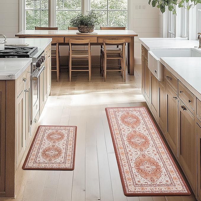 FRESHMINT Anti Fatigue Kitchen Mats Set 2 PCS, Waterproof & Non-Skid Medallion Kitchen Rugs, Cushioned Kitchen Floor Mats for Standing Washable Comfort Kitchen Runners for Lanudry, Office, Sink
