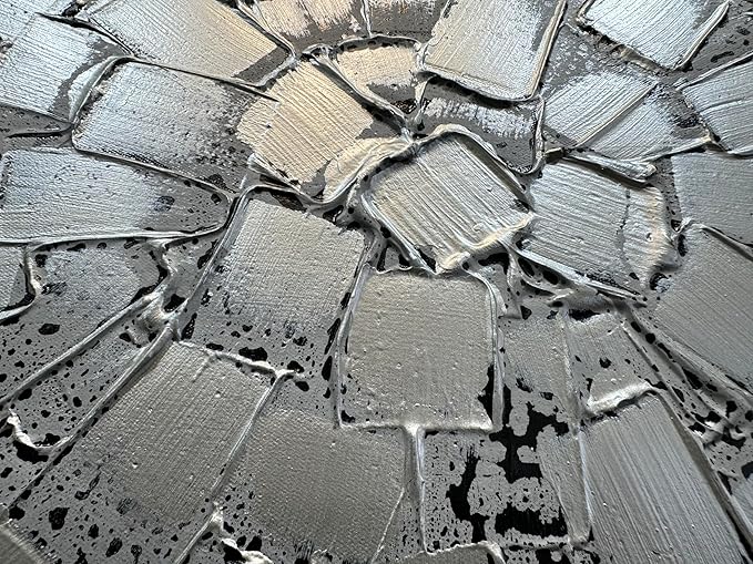 MyArton Textured Abstract Squares Canvas Wall Art Hand Painted Modern Black Silver Oil Painting for Home Decoration Ready to Hang Horizontal or Vertical 48x24inch