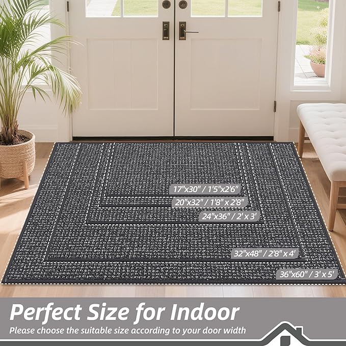 BEQHAUSE Dirt Trapper Door Mat 32" x 48", Non-Slip Washable Doormats Entrance Mat, Dirt Resistant and Absorbent Welcome Mat, Low Profile Floor Mats for Front Back Door and Entryway, Charcoal