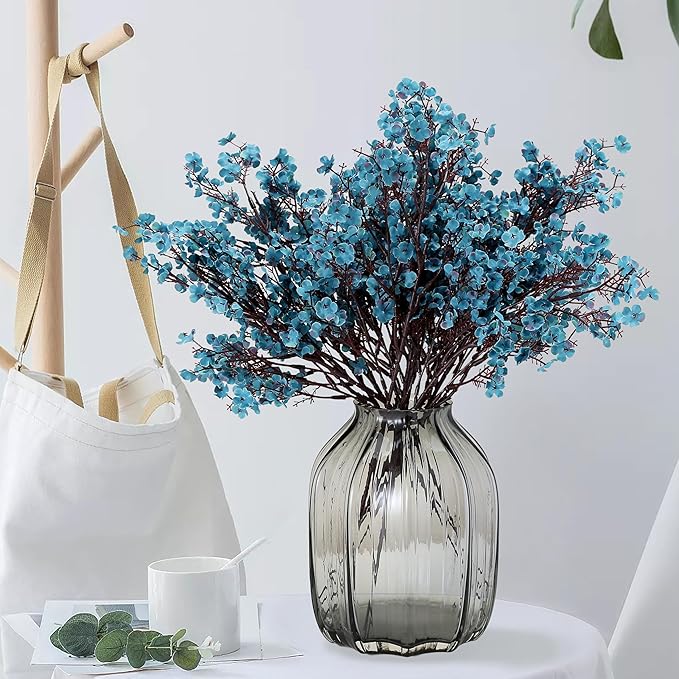 JAKY-Global Babys Breath Fabric Cloth Artificial Flowers 6 Bundle European Fake Silk Plants Decor Wedding Party Decoration Bouquets Real Touch DIY Home Garden (Autumn Blue-6pcs)