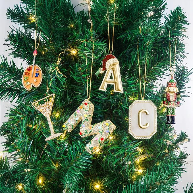 2025 Christmas Initial Ornaments,Letter E Ornaments for Xmas Tree,Hanging Christmas Ornament Gift for Mother Friends Sister Wife Grandma Women Men
