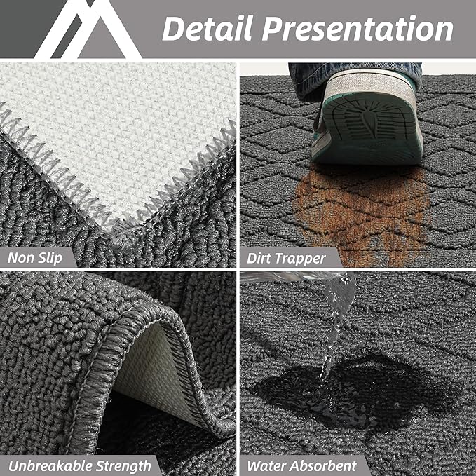 COSY HOMEER 48x20 Inch/30X20 Inch Kitchen Rug Mats Made of 100% Polypropylene 2 Pieces Soft Kitchen Mat Specialized in Anti Slippery and Machine Washable (Grey)